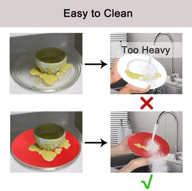 Alt view image 5 of 6 - Silicone Microwave Mat 12 Inch, Non Stick Turntable Safe Baking Mat for Kitchen, Multi-Purpose Heat Resistant Oven Mat 2 Pack, BPA Free Microwave Splatter Cover (Red)