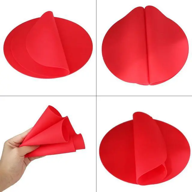 Alt view image 6 of 6 - Silicone Microwave Mat 12 Inch, Non Stick Turntable Safe Baking Mat for Kitchen, Multi-Purpose Heat Resistant Oven Mat 2 Pack, BPA Free Microwave Splatter Cover (Red)