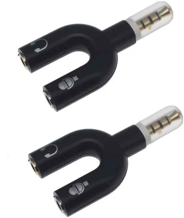 Main image of 3.5mm 4 Pole Male to 2 x 3 Pole Female Headphone Y Splitter Adapter for Speaker and Microphone (2 PCS Black)