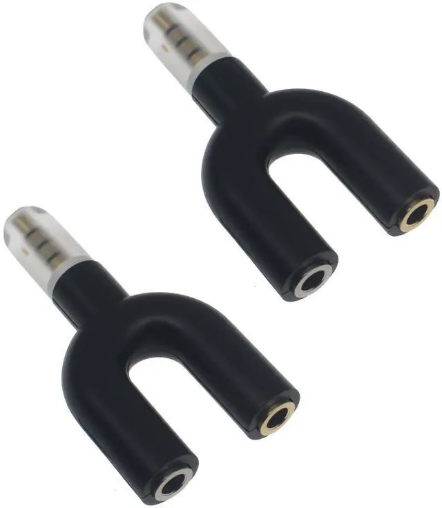 Alt view image 2 of 4 - 3.5mm 4 Pole Male to 2 x 3 Pole Female Headphone Y Splitter Adapter for Speaker and Microphone (2 PCS Black)