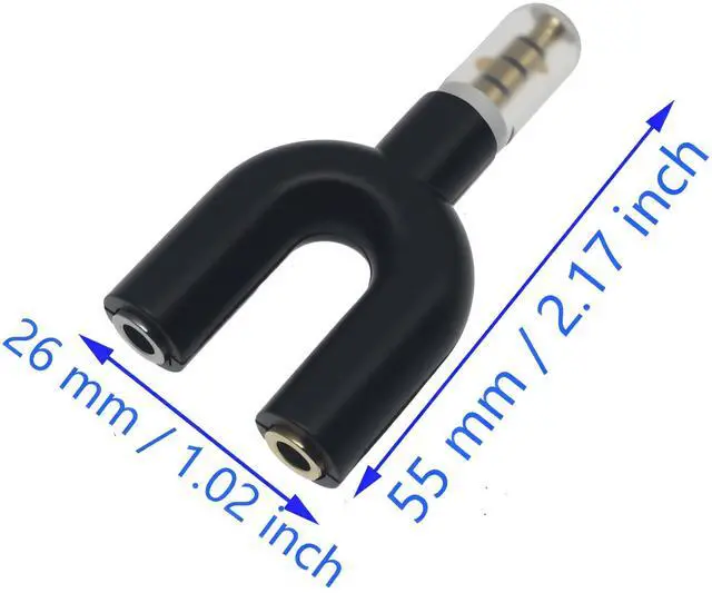 Alt view image 3 of 4 - 3.5mm 4 Pole Male to 2 x 3 Pole Female Headphone Y Splitter Adapter for Speaker and Microphone (2 PCS Black)