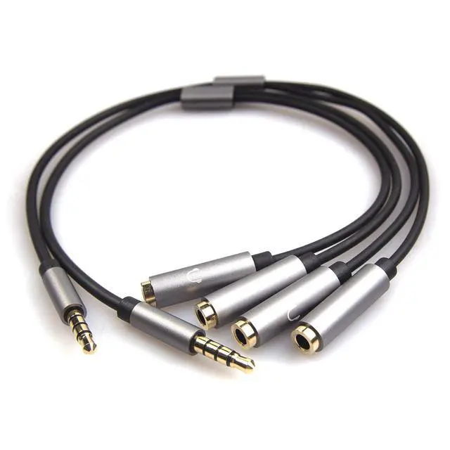 Alt view image 4 of 6 - Grey 2-Pack 3.5mm Y Splitter Stereo Audio Cable 4-Pole Male to 2 Female for Headphone, Headset Splitter Adapter Extension Aux Cable, Compatible MobilePhone and New Version Laptop(M22F35Gx2)