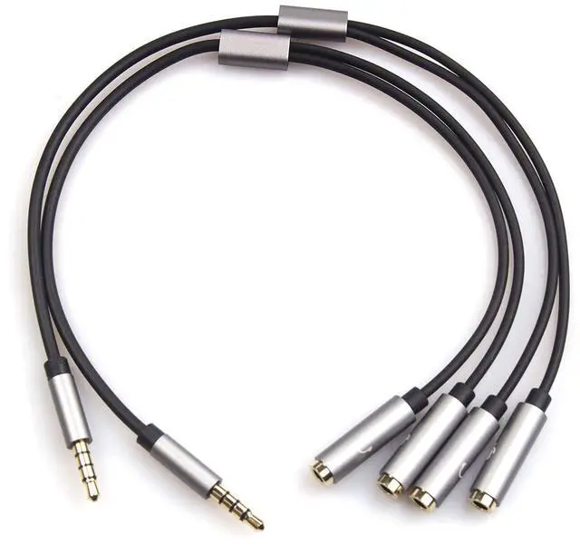 Main image of Grey 2-Pack 3.5mm Y Splitter Stereo Audio Cable 4-Pole Male to 2 Female for Headphone, Headset Splitter Adapter Extension Aux Cable, Compatible MobilePhone and New Version Laptop(M22F35Gx2)