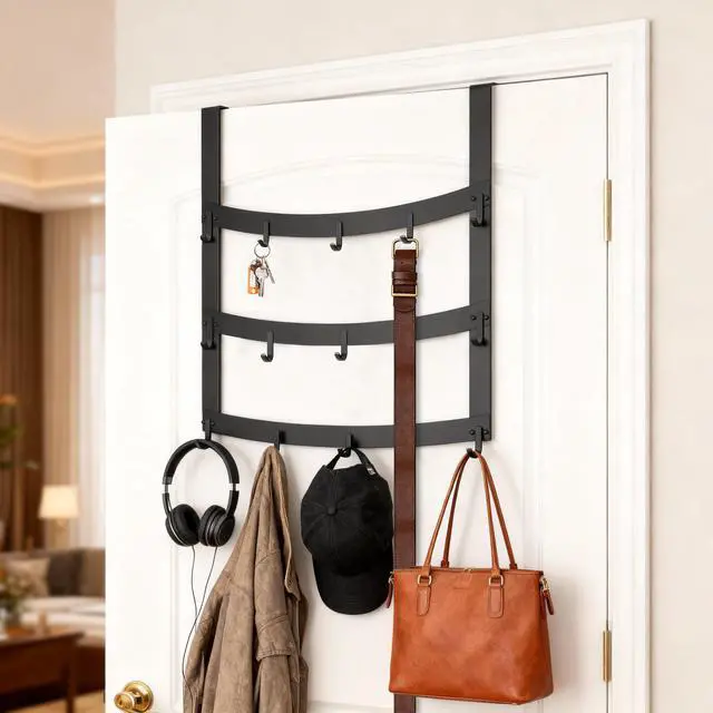 Main image of 3-Tier Over The Door Hooks, 15 Hooks Over Door Hanger, Fits Doors Up to 1-3/4in Thick, for Hanging Clothes, Towels, Bags, Hats