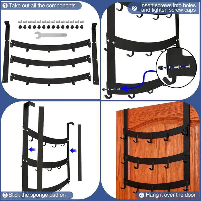 Alt view image 6 of 7 - 3-Tier Over The Door Hooks, 15 Hooks Over Door Hanger, Fits Doors Up to 1-3/4in Thick, for Hanging Clothes, Towels, Bags, Hats