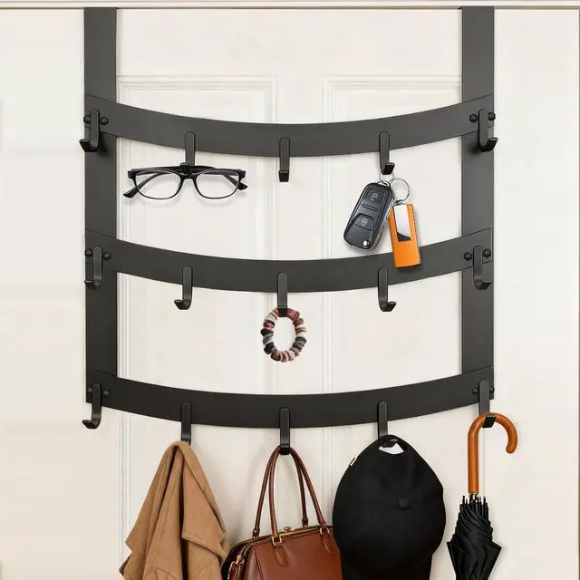 Alt view image 7 of 7 - 3-Tier Over The Door Hooks, 15 Hooks Over Door Hanger, Fits Doors Up to 1-3/4in Thick, for Hanging Clothes, Towels, Bags, Hats