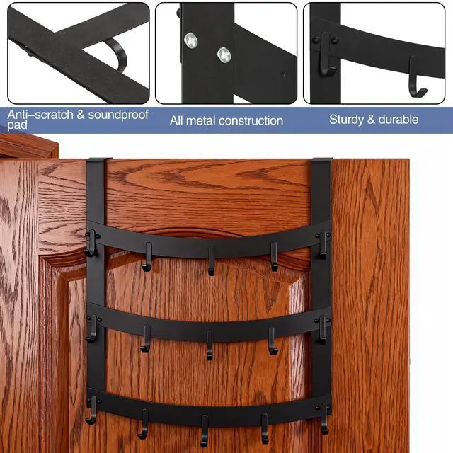 Alt view image 3 of 7 - 3-Tier Over The Door Hooks, 15 Hooks Over Door Hanger, Fits Doors Up to 1-3/4in Thick, for Hanging Clothes, Towels, Bags, Hats