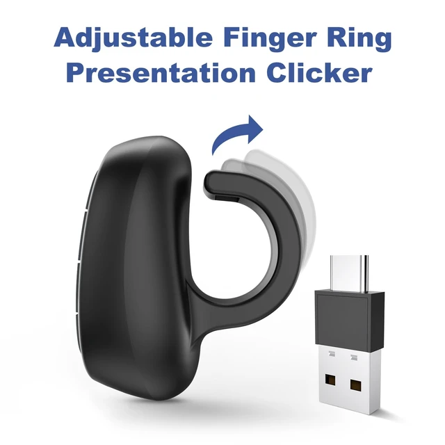 Alt view image 3 of 7 - Finger Ring Presentation Clicker PowerPoint Wireless Presenter with Case | 2in1 USB/Type C Receiver Rechargeable & Red Laser Pointer, for Mac/Windows/Linux, Computer/Laptop, Google Slide/PPT/Keynote