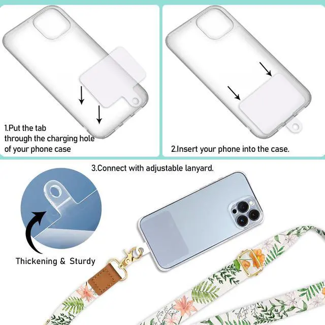 Alt view image 6 of 7 - Phone Lanyard Crossbody Wrist Strap, Flower Cell Phone Lanyards for Around the Neck Wristlet Shoulder, Adjustable Floral Strap for Keys Keychain Case ID Badge with Patches