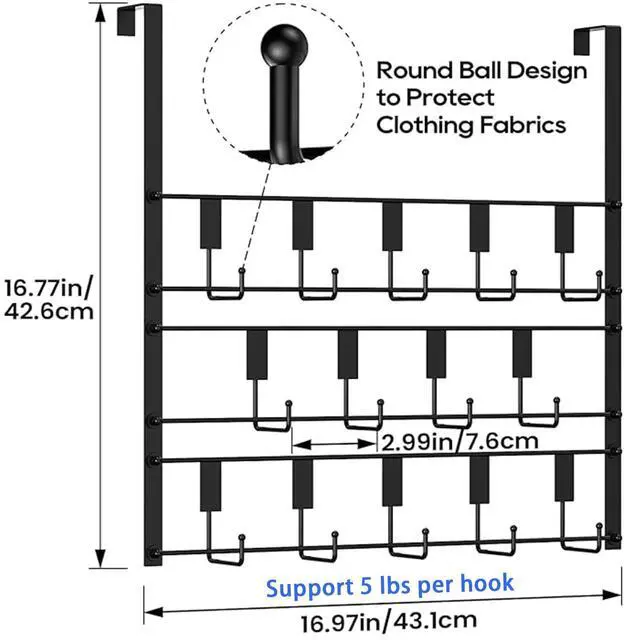 Alt view image 4 of 7 - Over The Door Hooks for Hanging, 14 Hooks Over Door Coat Hanger, Coat Clothing Rack and Towel Rack for Bathroom Organizer, Door Hanger Organizer Kitchen, Bathroom Towel Storage Decor Black