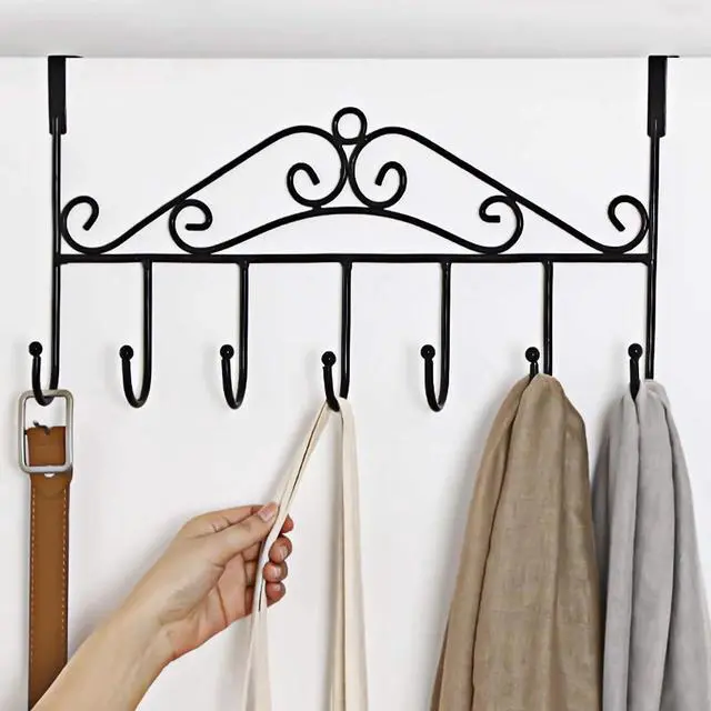 Main image of Over the Door Hooks for Hanging, Door Hanger Organizer, Over Door Towel Rack Hanger Coat Rack Hooks for Clothing, Anti-Rust Overdoor Organizer Rack with 7 Hooks for Bathroom Bedroom Hat Purse Robe