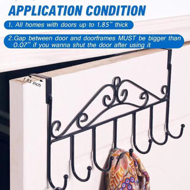 Alt view image 2 of 7 - Over the Door Hooks for Hanging, Door Hanger Organizer, Over Door Towel Rack Hanger Coat Rack Hooks for Clothing, Anti-Rust Overdoor Organizer Rack with 7 Hooks for Bathroom Bedroom Hat Purse Robe