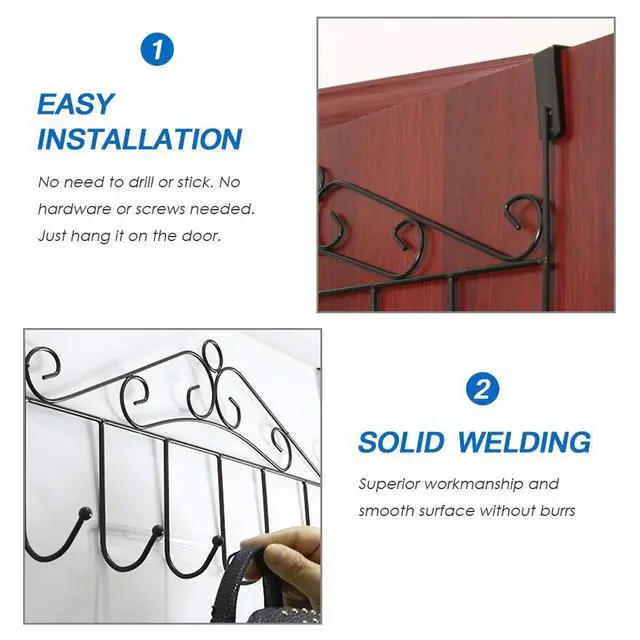 Alt view image 4 of 7 - Over the Door Hooks for Hanging, Door Hanger Organizer, Over Door Towel Rack Hanger Coat Rack Hooks for Clothing, Anti-Rust Overdoor Organizer Rack with 7 Hooks for Bathroom Bedroom Hat Purse Robe