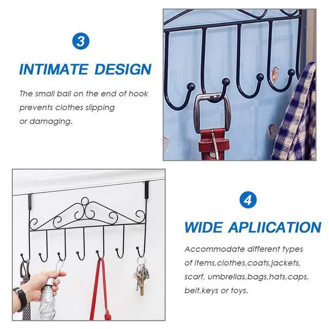 Alt view image 5 of 7 - Over the Door Hooks for Hanging, Door Hanger Organizer, Over Door Towel Rack Hanger Coat Rack Hooks for Clothing, Anti-Rust Overdoor Organizer Rack with 7 Hooks for Bathroom Bedroom Hat Purse Robe