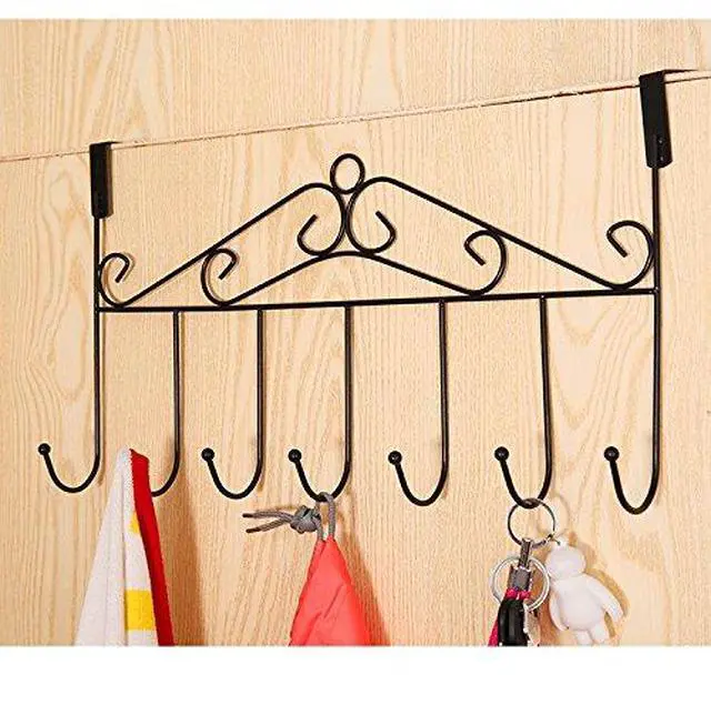 Alt view image 6 of 7 - Over the Door Hooks for Hanging, Door Hanger Organizer, Over Door Towel Rack Hanger Coat Rack Hooks for Clothing, Anti-Rust Overdoor Organizer Rack with 7 Hooks for Bathroom Bedroom Hat Purse Robe