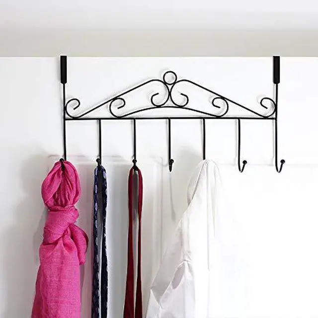 Alt view image 7 of 7 - Over the Door Hooks for Hanging, Door Hanger Organizer, Over Door Towel Rack Hanger Coat Rack Hooks for Clothing, Anti-Rust Overdoor Organizer Rack with 7 Hooks for Bathroom Bedroom Hat Purse Robe
