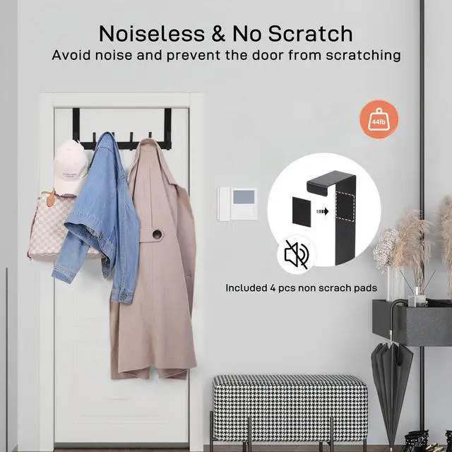 Alt view image 2 of 7 - Over The Door Hooks, Door Hanger Hooks for Hanging, Over The Doors Towel Racks for Bathroom with 12 Coat Hook, Coat Rack Dorm Essentials Bathroom Accessories1 Pack, Black