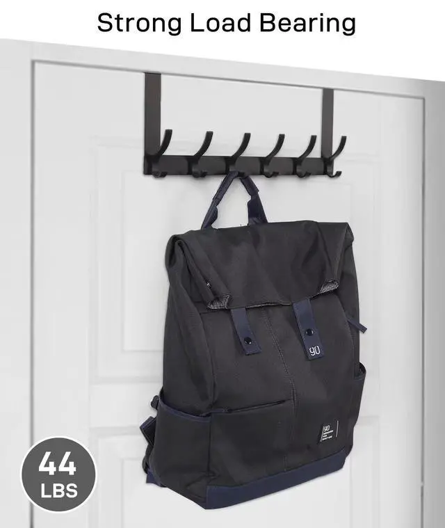 Alt view image 4 of 7 - Over The Door Hooks, Door Hanger Hooks for Hanging, Over The Doors Towel Racks for Bathroom with 12 Coat Hook, Coat Rack Dorm Essentials Bathroom Accessories1 Pack, Black