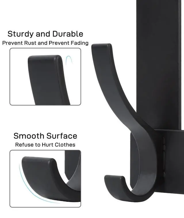 Alt view image 5 of 7 - Over The Door Hooks, Door Hanger Hooks for Hanging, Over The Doors Towel Racks for Bathroom with 12 Coat Hook, Coat Rack Dorm Essentials Bathroom Accessories1 Pack, Black