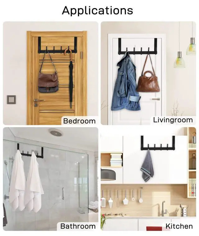 Alt view image 7 of 7 - Over The Door Hooks, Door Hanger Hooks for Hanging, Over The Doors Towel Racks for Bathroom with 12 Coat Hook, Coat Rack Dorm Essentials Bathroom Accessories1 Pack, Black