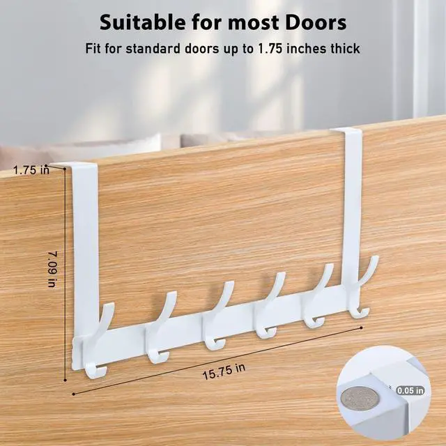 Alt view image 6 of 7 - Over The Door Hooks, Door Hanger Hooks for Hanging, Over The Doors Towel Racks for Bathroom with 12 Coat Hook, Coat Rack Bathroom Accessories1 Pack, White