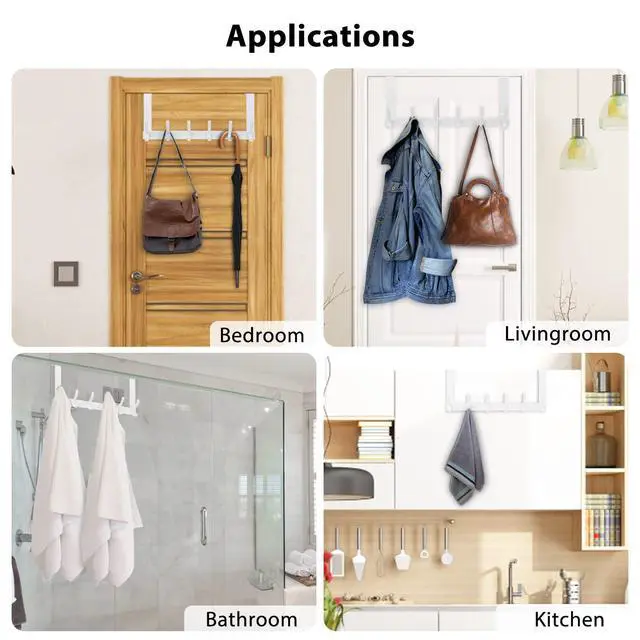 Alt view image 7 of 7 - Over The Door Hooks, Door Hanger Hooks for Hanging, Over The Doors Towel Racks for Bathroom with 12 Coat Hook, Coat Rack Bathroom Accessories1 Pack, White