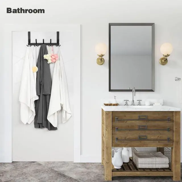 Alt view image 7 of 7 - Over The Door Hooks for Hanging, Over The Door Hanger, Over The Door Towel Rack for Bathroom with 5 Triple Coat Hooks, Bathroom Towel Holder Towels Hanger (Black, 1 Pack)