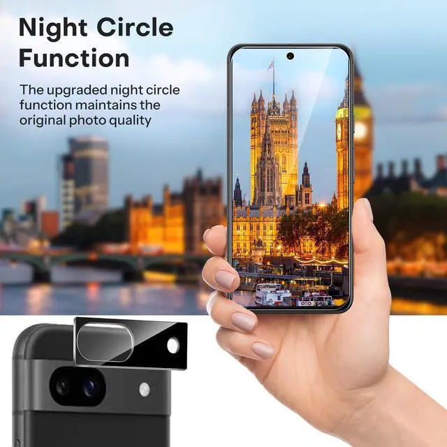 Alt view image 3 of 6 - 3+2 Pack for Google Pixel 8a Screen Protector, 3 Pack Tempered Glass Screen Protector with 2 Pack Camera Lens Protector for Pixel 8A 2024 Released 6.1 inches, Case Friendly/9H Hardness