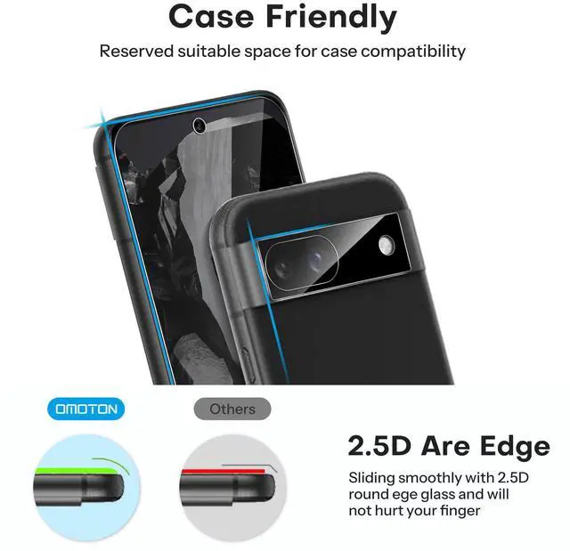 Alt view image 5 of 6 - 3+2 Pack for Google Pixel 8a Screen Protector, 3 Pack Tempered Glass Screen Protector with 2 Pack Camera Lens Protector for Pixel 8A 2024 Released 6.1 inches, Case Friendly/9H Hardness