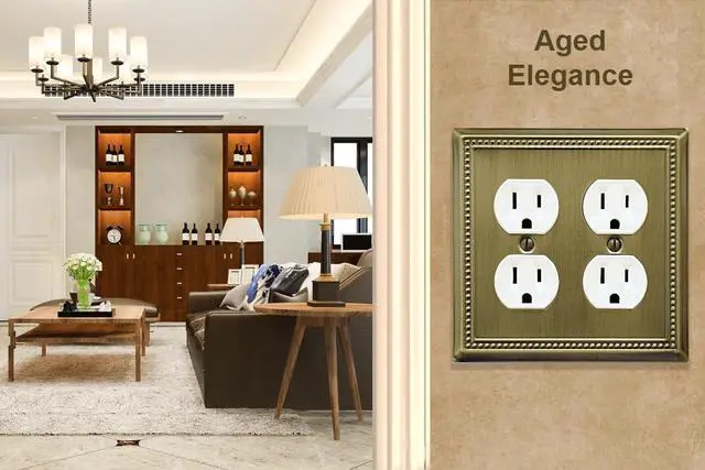 Alt view image 4 of 7 - Double Duplex Outlet Light Switch Cover Belaire Beaded Metal Wall Plate, 2-Pack Antique Brass 2 Gang, for Receptacle Light Switch Cover Decorative Wallplate, Durable
