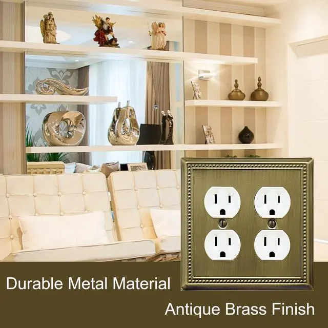 Alt view image 3 of 7 - Double Duplex Outlet Light Switch Cover Belaire Beaded Metal Wall Plate, 2-Pack Antique Brass 2 Gang, for Receptacle Light Switch Cover Decorative Wallplate, Durable