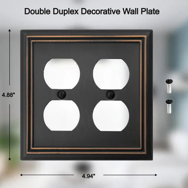 Alt view image 2 of 7 - Double Duplex Outlet Light Switch Cover Adler Metal Wall Plate, 2-Pack Aged Bronze 2 Gang, for Receptacle Light Switch, Switch Cover Decorative Wallplate, Durable