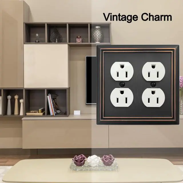 Alt view image 4 of 7 - Double Duplex Outlet Light Switch Cover Adler Metal Wall Plate, 2-Pack Aged Bronze 2 Gang, for Receptacle Light Switch, Switch Cover Decorative Wallplate, Durable