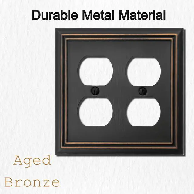 Alt view image 3 of 7 - Double Duplex Outlet Light Switch Cover Adler Metal Wall Plate, 2-Pack Aged Bronze 2 Gang, for Receptacle Light Switch, Switch Cover Decorative Wallplate, Durable