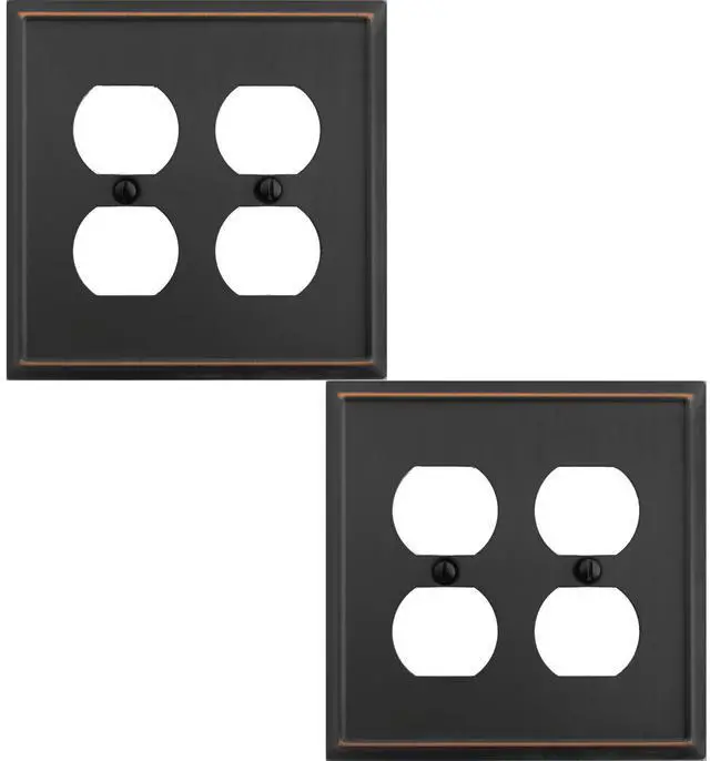 Main image of Double Duplex Outlet Light Switch Cover Aria Metal Wall Plate, 2-Pack Aged Bronze 2 Gang, for Receptacle Light Switch, Switch Cover Decorative Wallplate, Durable