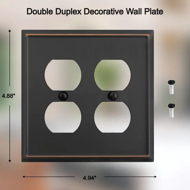 Alt view image 2 of 7 - Double Duplex Outlet Light Switch Cover Aria Metal Wall Plate, 2-Pack Aged Bronze 2 Gang, for Receptacle Light Switch, Switch Cover Decorative Wallplate, Durable