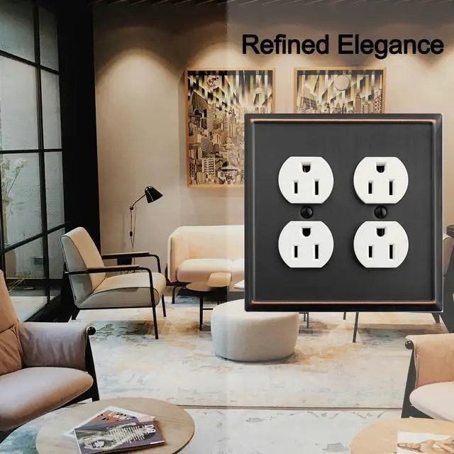 Alt view image 4 of 7 - Double Duplex Outlet Light Switch Cover Aria Metal Wall Plate, 2-Pack Aged Bronze 2 Gang, for Receptacle Light Switch, Switch Cover Decorative Wallplate, Durable