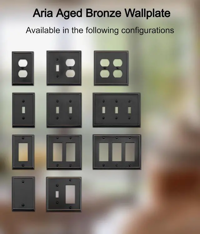 Alt view image 7 of 7 - Double Duplex Outlet Light Switch Cover Aria Metal Wall Plate, 2-Pack Aged Bronze 2 Gang, for Receptacle Light Switch, Switch Cover Decorative Wallplate, Durable