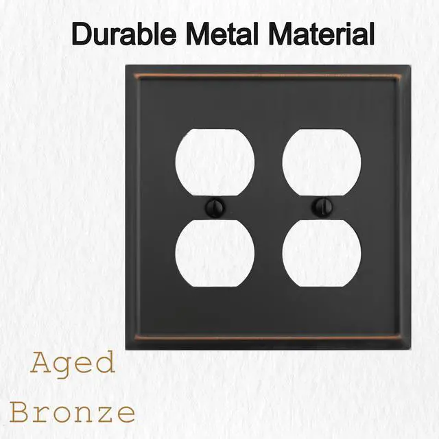 Alt view image 3 of 7 - Double Duplex Outlet Light Switch Cover Aria Metal Wall Plate, 2-Pack Aged Bronze 2 Gang, for Receptacle Light Switch, Switch Cover Decorative Wallplate, Durable