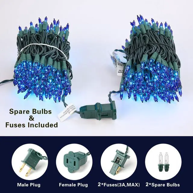 Alt view image 5 of 7 - Christmas Blue Lights, 21.63ft 100 Count Incandescent String Lights Connectable, 120V UL Certified Christmas Indoor String Lights for Xmas, Tree, Party, House, Garden Decor, Green Wire