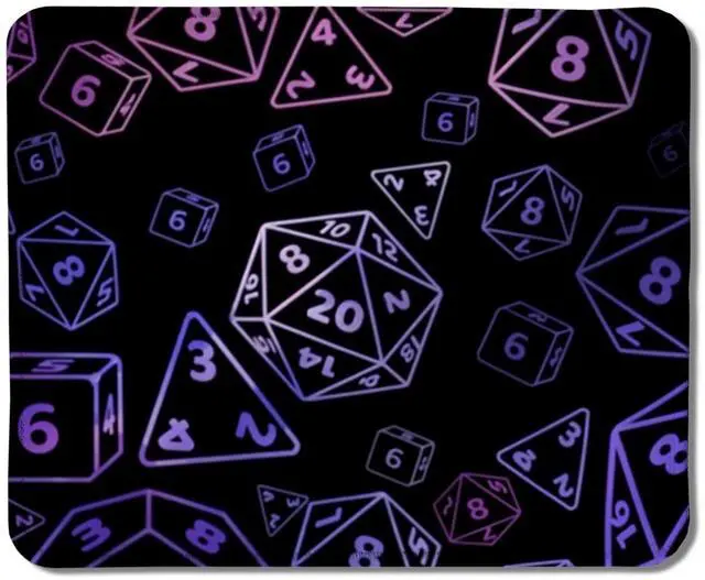 Main image of Neon Dice Gaming Mouse Pad, Black and Purple D20 RPG Gaming Mouse Pad for Wireless Mouse Computers Laptop Desk Accessories, Gamer Gifts,9.5x7.9 Inch