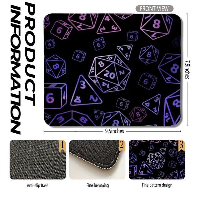 Alt view image 2 of 6 - Neon Dice Gaming Mouse Pad, Black and Purple D20 RPG Gaming Mouse Pad for Wireless Mouse Computers Laptop Desk Accessories, Gamer Gifts,9.5x7.9 Inch
