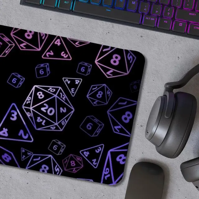 Alt view image 5 of 6 - Neon Dice Gaming Mouse Pad, Black and Purple D20 RPG Gaming Mouse Pad for Wireless Mouse Computers Laptop Desk Accessories, Gamer Gifts,9.5x7.9 Inch