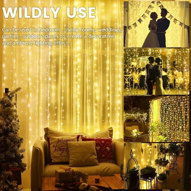 Alt view image 3 of 7 - Fairy Curtain Lights for Bedroom, 9.8x9.8 Ft Fairy Lights Curtain with Remote, 300 LED String Light 8 Flashing Modes USB Plug in for Dorm Backdrop Window Wall Indoor Outdoor (Warm White)