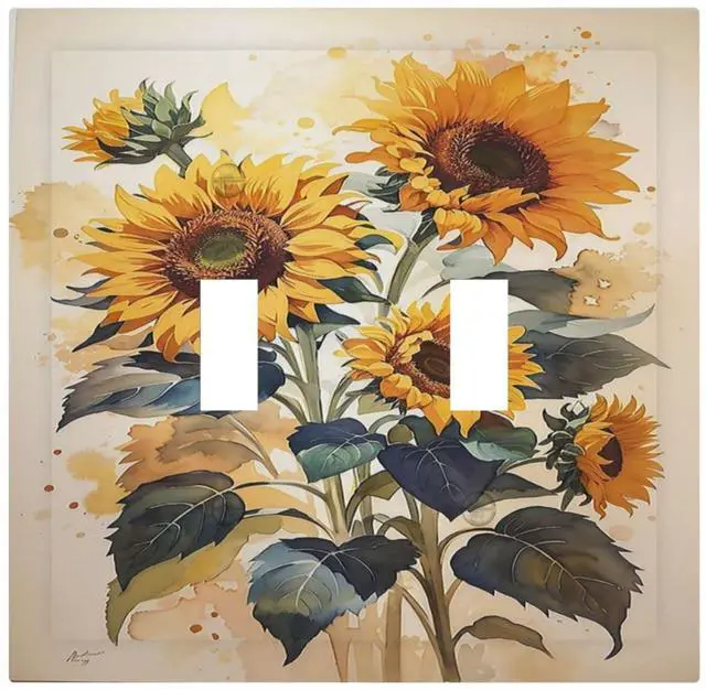 Main image of Decorative Switch Plate Covers Watercolor Sunflower Vibrant Floral 2 Gang Double Toggle Light Switch Cover Plate Electrical Wall Plate Outlet Cover Outlet Light Switch Cover For Home Office