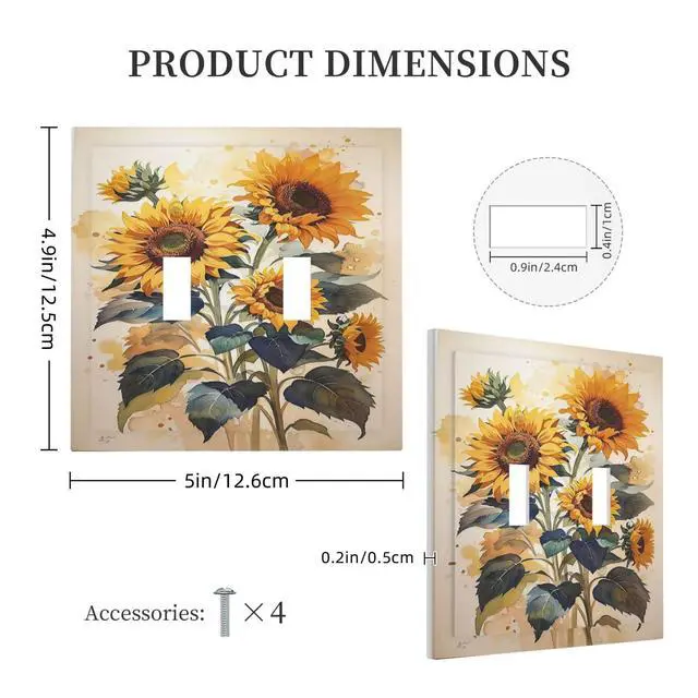 Alt view image 5 of 7 - Decorative Switch Plate Covers Watercolor Sunflower Vibrant Floral 2 Gang Double Toggle Light Switch Cover Plate Electrical Wall Plate Outlet Cover Outlet Light Switch Cover For Home Office