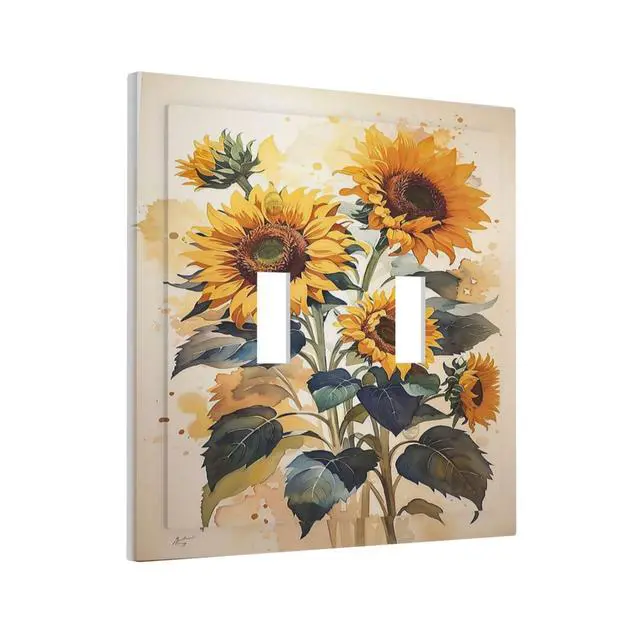 Alt view image 2 of 7 - Decorative Switch Plate Covers Watercolor Sunflower Vibrant Floral 2 Gang Double Toggle Light Switch Cover Plate Electrical Wall Plate Outlet Cover Outlet Light Switch Cover For Home Office