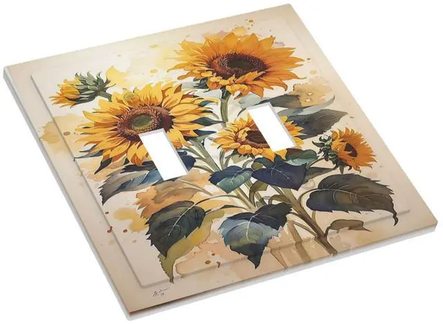 Alt view image 3 of 7 - Decorative Switch Plate Covers Watercolor Sunflower Vibrant Floral 2 Gang Double Toggle Light Switch Cover Plate Electrical Wall Plate Outlet Cover Outlet Light Switch Cover For Home Office