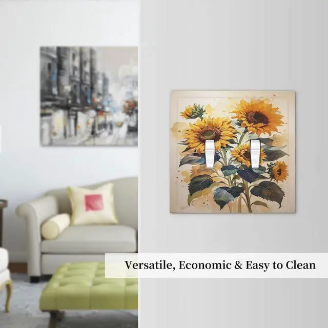 Alt view image 7 of 7 - Decorative Switch Plate Covers Watercolor Sunflower Vibrant Floral 2 Gang Double Toggle Light Switch Cover Plate Electrical Wall Plate Outlet Cover Outlet Light Switch Cover For Home Office