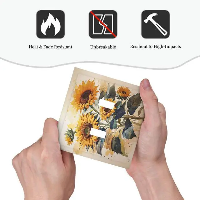 Alt view image 6 of 7 - Decorative Switch Plate Covers Watercolor Sunflower Vibrant Floral 2 Gang Double Toggle Light Switch Cover Plate Electrical Wall Plate Outlet Cover Outlet Light Switch Cover For Home Office